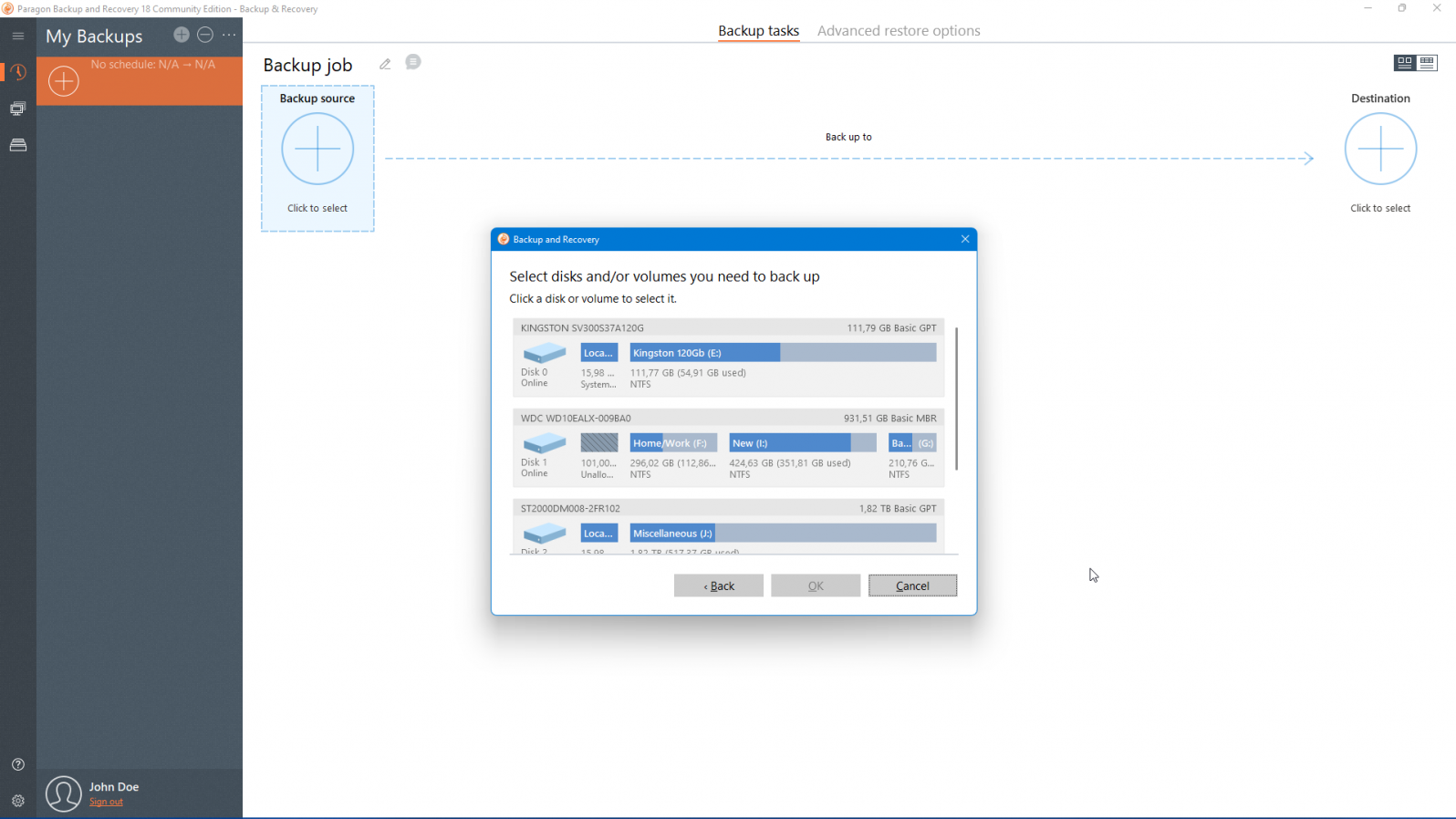 select discs to backup